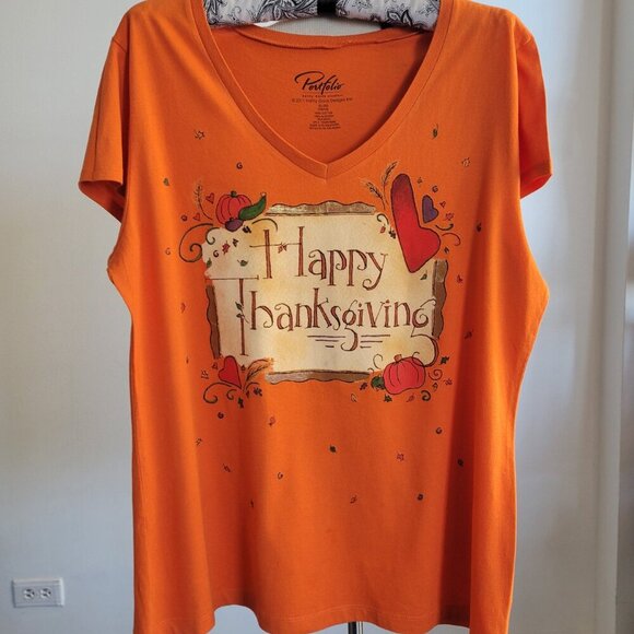 Kathy Davis Designs - Bright & Cheerful Happy Thanksgiving Tee Shirt (Size: XL) - Picture 3 of 11